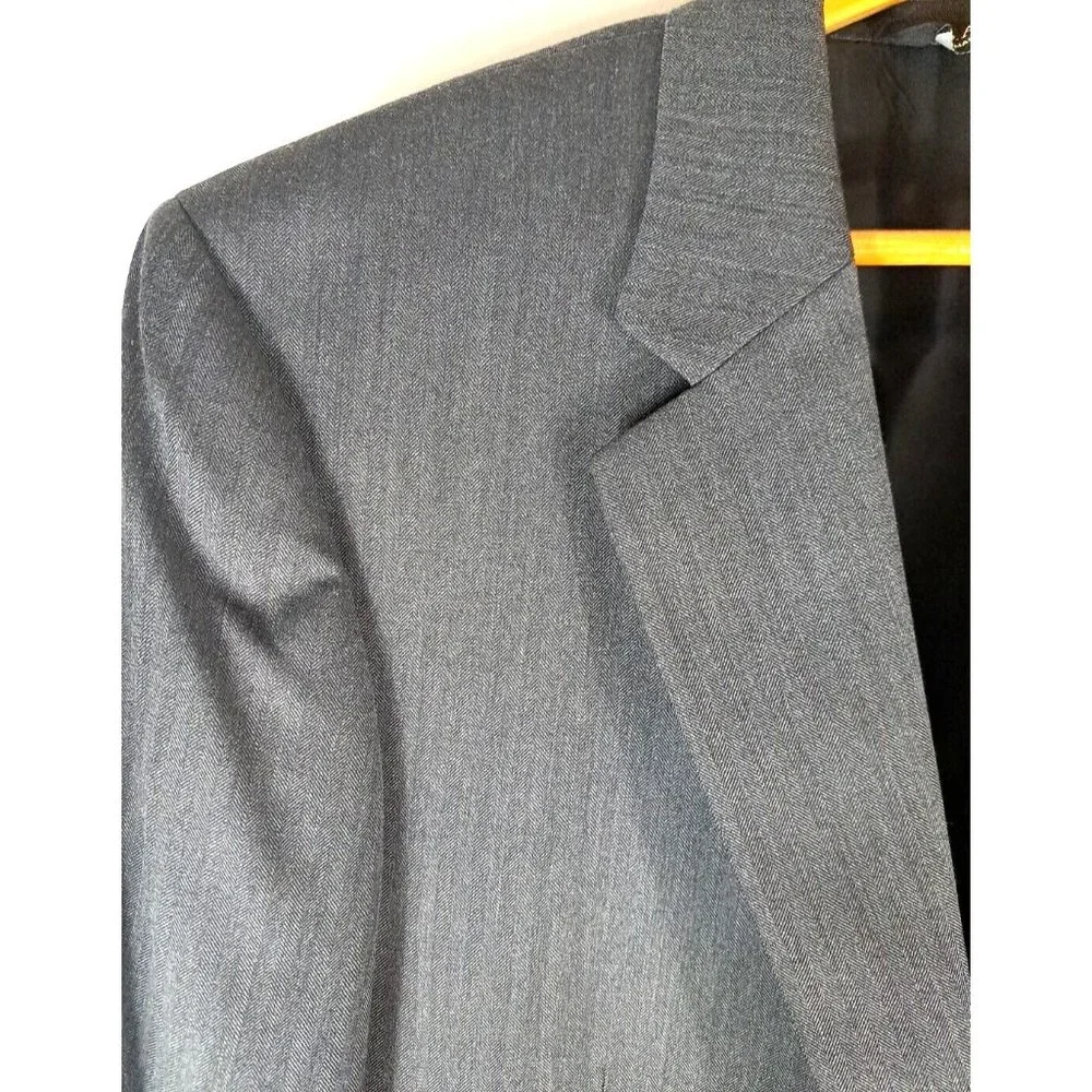 Mens Jos A Bank Signature Blazer Sports Coat Wool Gray Herringbone Business 44L - Picture 3 of 6